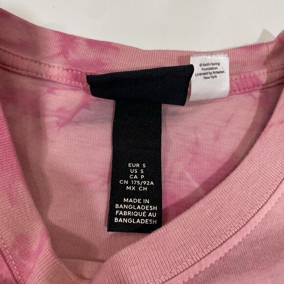 Keith Haring Pink Tye-dye T Shirt Relaxed Fit Coupe Decontractee H&M Sz Small - Picture 2 of 3